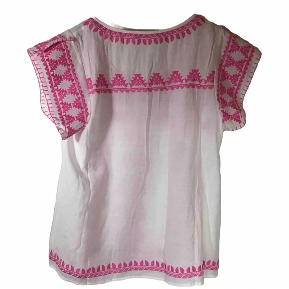 New w/tags THML Shirt Top Size Medium Bohemian Peasant Pink White Embroidered - Picture 3 of 5